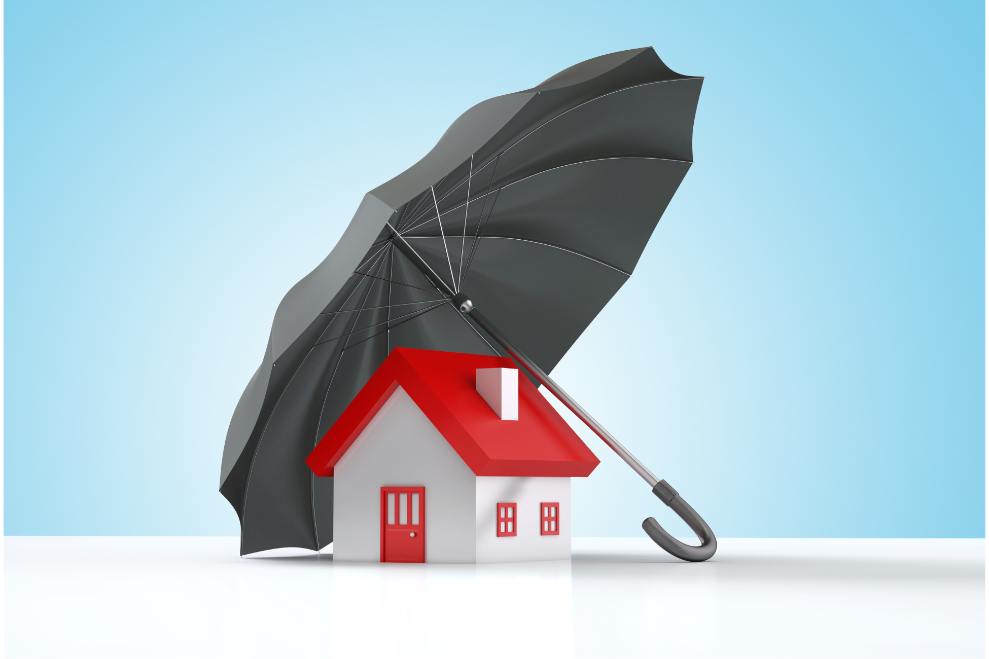 house under an umbrella representing insurance coverage and protection